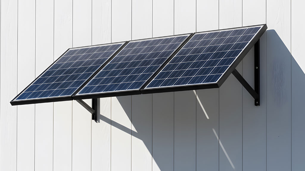 Détail technique de panneaux photovoltaïques montés sur structure auvent gris anthracite